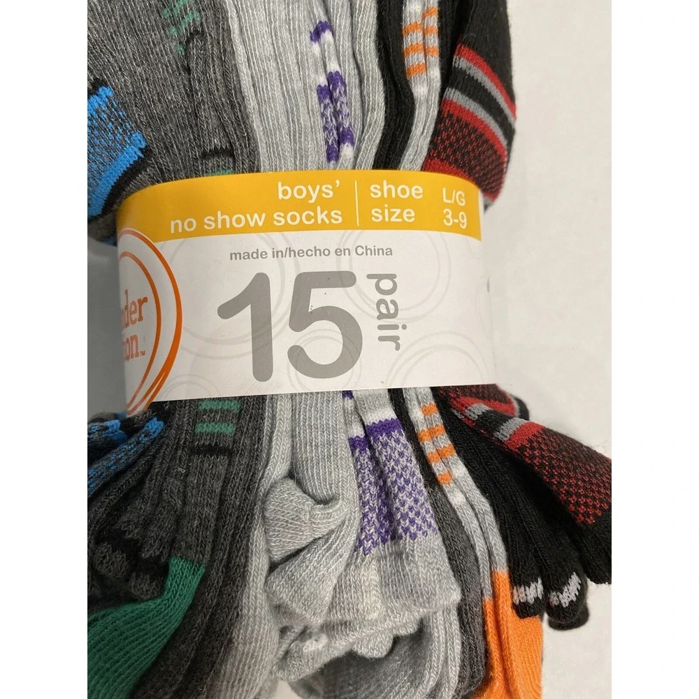 wonder nation 15 pairs‎ boys no show ankle socks size large shoe size 3-9